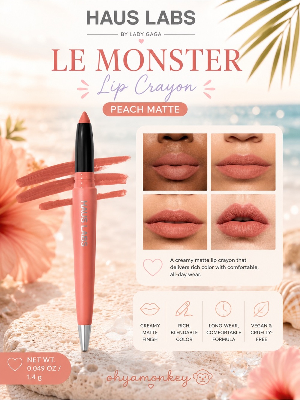 Haus Labs By Lady Gaga Le Monster Lip Crayon — Peach Matte